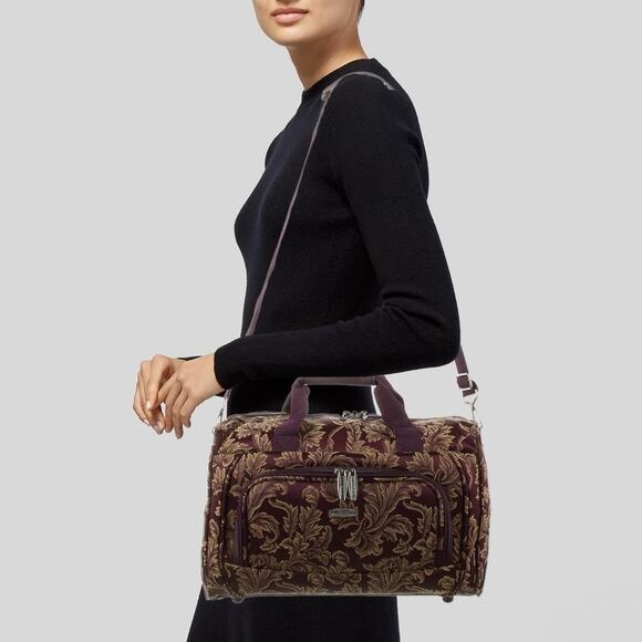 Pierre Cardin Vintage Purple and Gold Jacquard Brocade Weekend Travel Duffle Bag - Picture 1 of 14